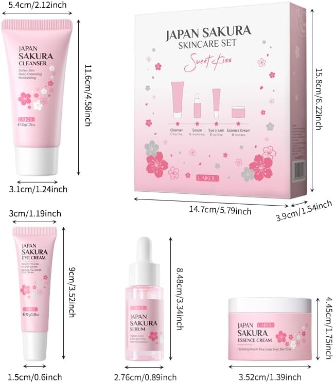 LAIKOU Skin Care Set JAPAN SAKURA Women Beauty Gift Sets Skin Care Kit with Cleanser, Toner, Lotion, Serum, Eye Cream, Face Cream Travel Kit for Women Teen Girls Mom Daughter TSA-friendly Sizes 6pcs