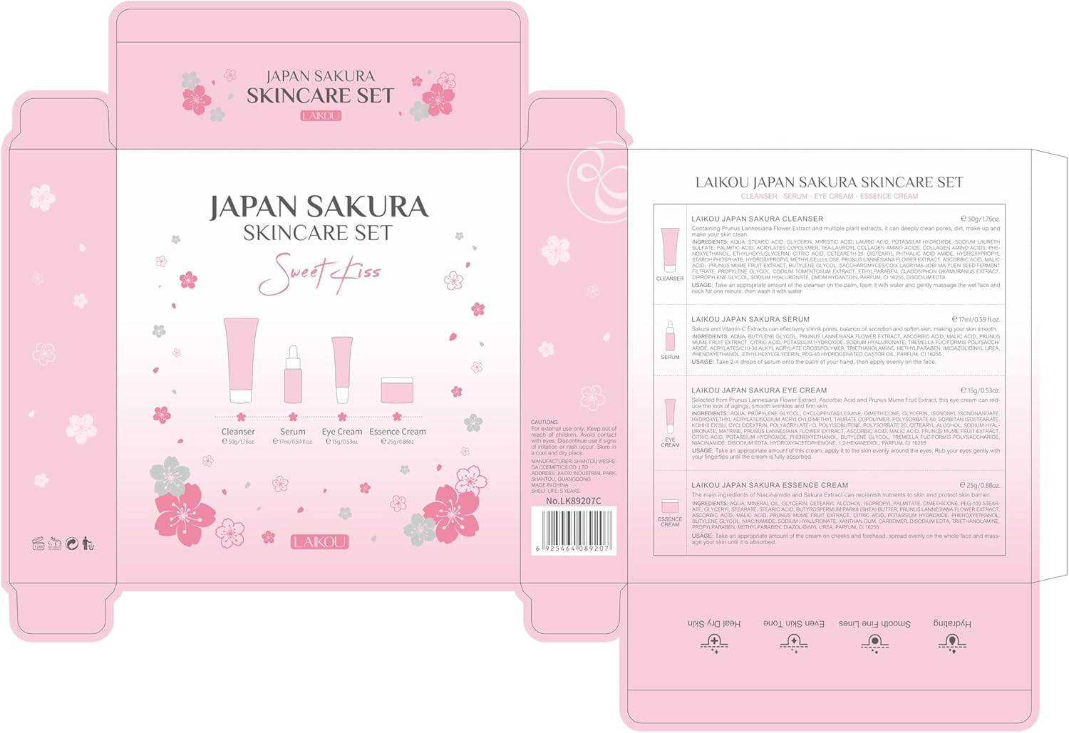 LAIKOU Skin Care Set JAPAN SAKURA Women Beauty Gift Sets Skin Care Kit with Cleanser, Toner, Lotion, Serum, Eye Cream, Face Cream Travel Kit for Women Teen Girls Mom Daughter TSA-friendly Sizes 6pcs