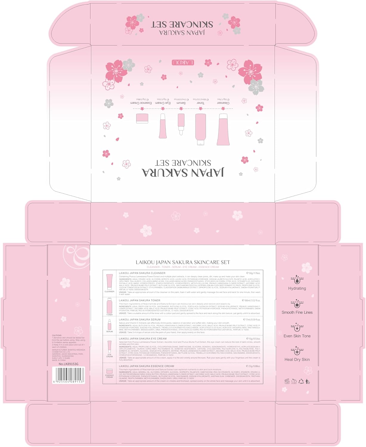 LAIKOU Skin Care Set JAPAN SAKURA Women Beauty Gift Sets Skin Care Kit with Cleanser, Toner, Lotion, Serum, Eye Cream, Face Cream Travel Kit for Women Teen Girls Mom Daughter TSA-friendly Sizes 6pcs
