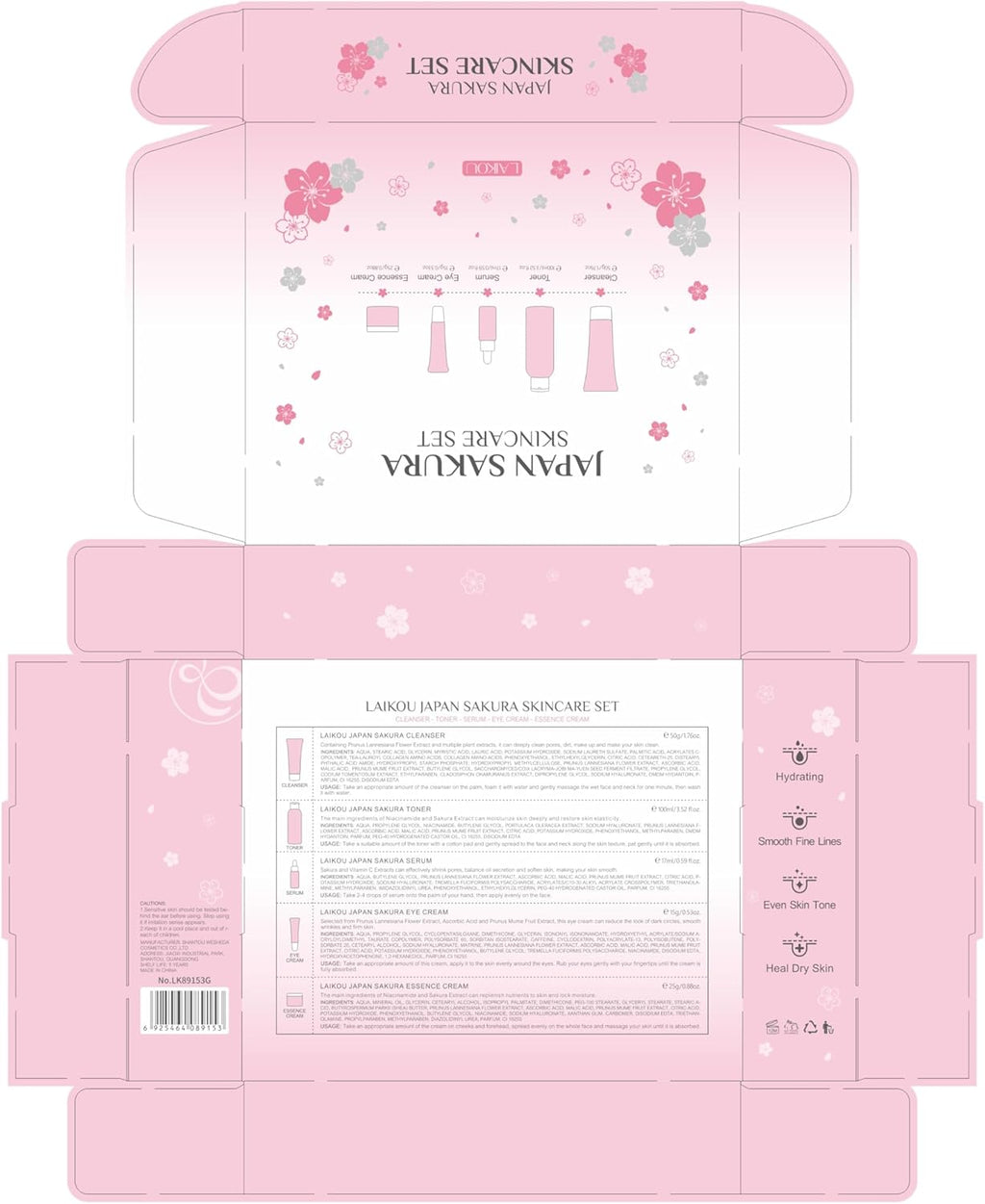 LAIKOU Skin Care Set JAPAN SAKURA Women Beauty Gift Sets Skin Care Kit with Cleanser, Toner, Serum, Eye Cream, Face Cream Travel Kit for Women Teen Girls Mom Daughter Birthday TSA-friendly Sizes 5pcs