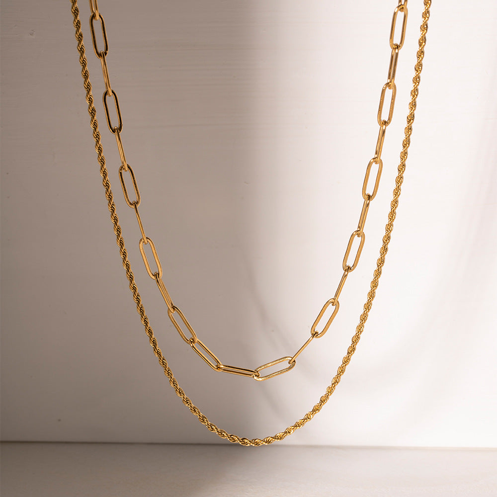18K Gold Plated Layered Dual Chain Necklace