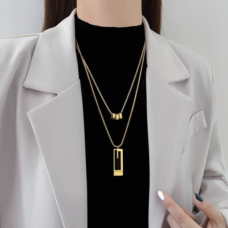 18K Gold Plated Luxe Dual Layers Pendant Necklace