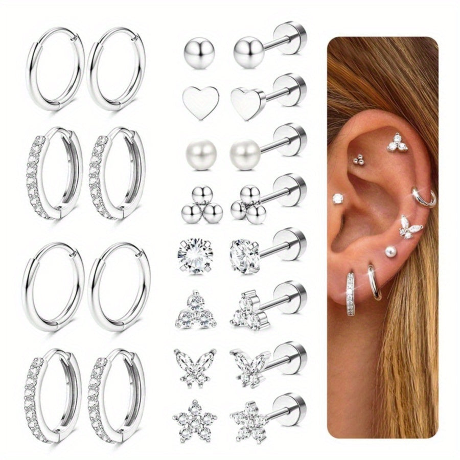 Unisex 316L Stainless Steel Small Earring Set